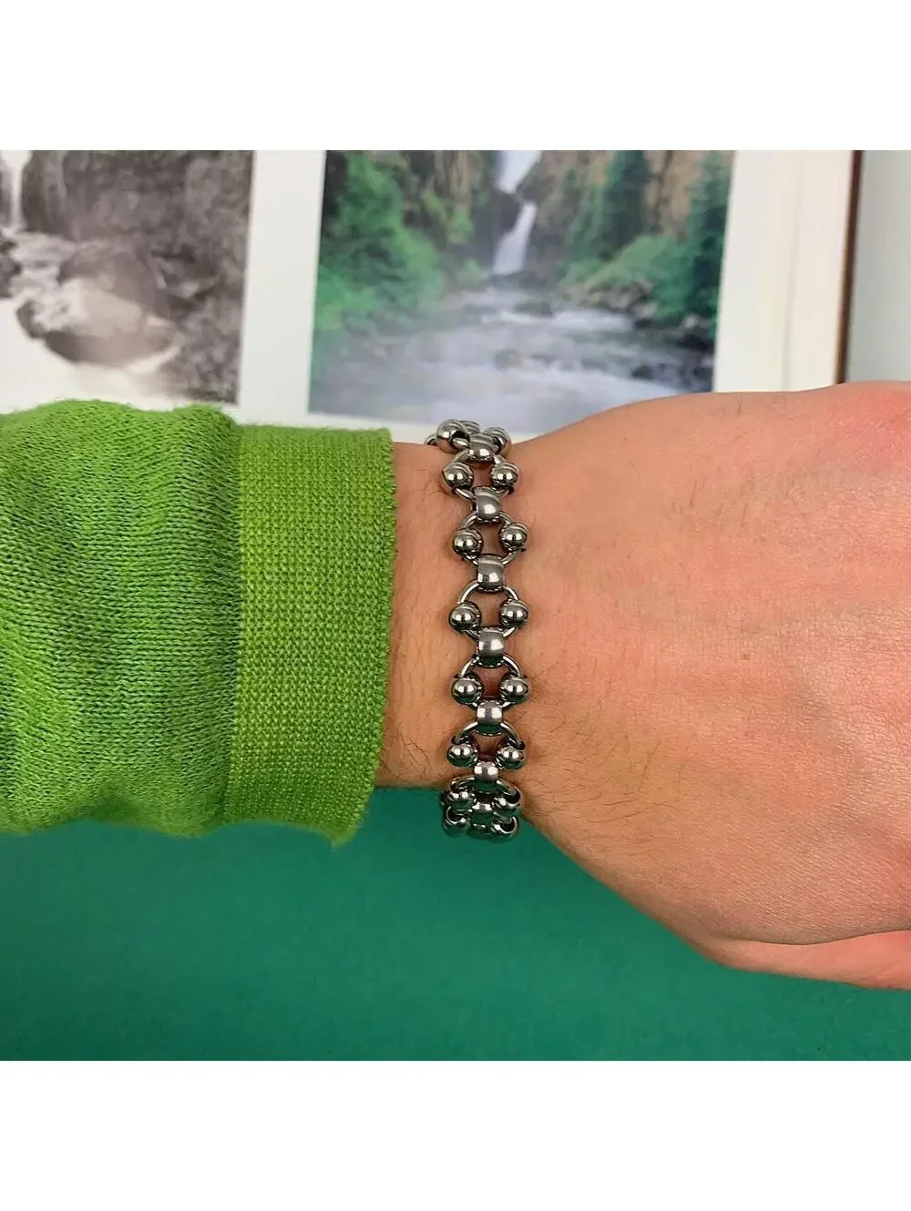 Cyber Y2K style Punk Silver stainless steel ball chain bracelet. Unisex